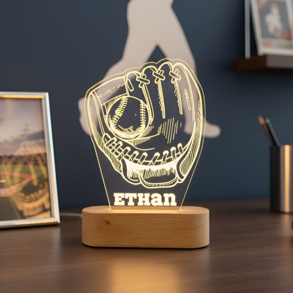Baseball Glove Night Light – Personalized LED Sports Room Decor - Picture 8 of 8